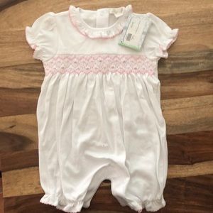 NWT kissy kissy white and pink smocked romper
